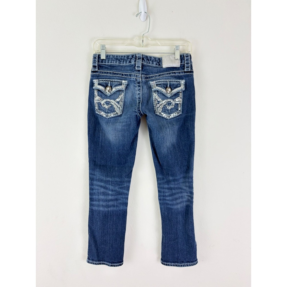 Maurices Premium Silver Jeans Womens 1/2 Reg Blue Sequin Flap Pocket Bootcut Y2K